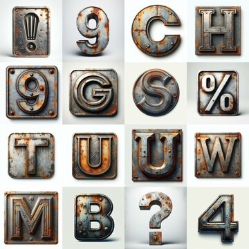 Meatal grange and rusty Lettering Typeface. AI generated illustration