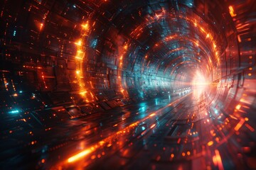 Poster - Digitally created wormhole effect with vibrant red and blue hues and dynamic light streaks
