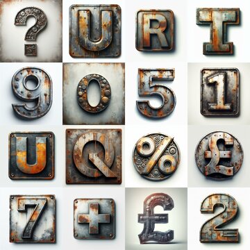 Meatal grange and rusty Lettering Typeface. AI generated illustration