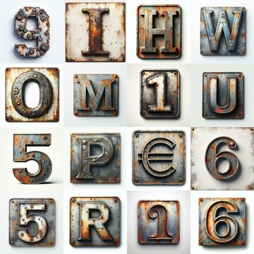 Meatal grange and rusty Lettering Typeface. AI generated illustration
