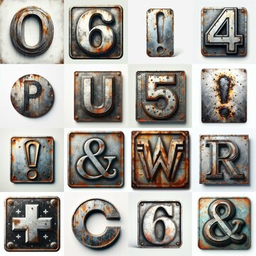 Meatal grange and rusty Lettering Typeface. AI generated illustration