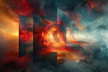 Poster - A fiery and ethereal digital artwork featuring abstract cosmic elements with a radiant glow and vibrant tones