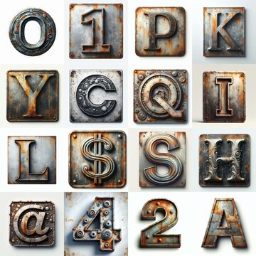 Meatal grange and rusty Lettering Typeface. AI generated illustration