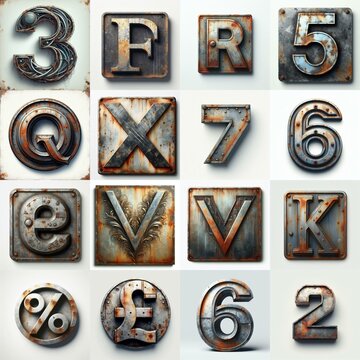 Meatal grange and rusty Lettering Typeface. AI generated illustration