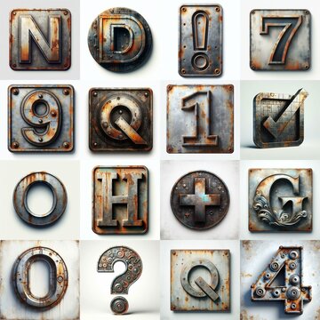 Meatal grange and rusty Lettering Typeface. AI generated illustration