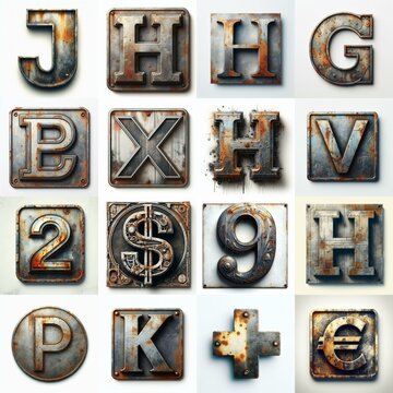 Meatal grange and rusty Lettering Typeface. AI generated illustration