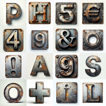 Meatal grange and rusty Lettering Typeface. AI generated illustration
