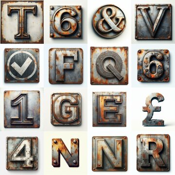 Meatal grange and rusty Lettering Typeface. AI generated illustration