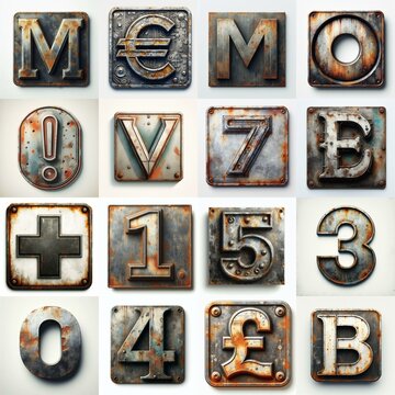 Meatal grange and rusty Lettering Typeface. AI generated illustration