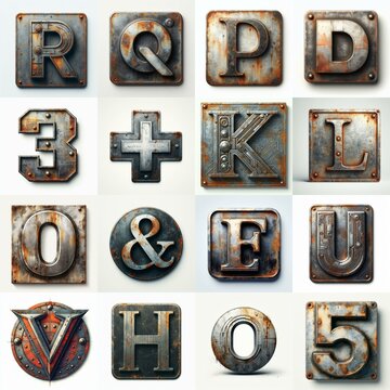 Meatal grange and rusty Lettering Typeface. AI generated illustration