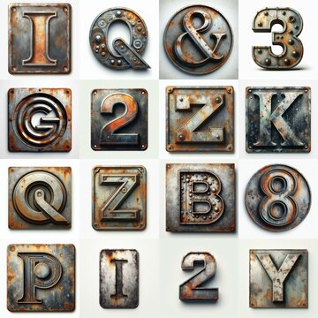 Meatal grange and rusty Lettering Typeface. AI generated illustration