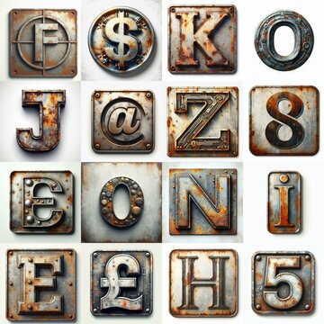 Meatal grange and rusty Lettering Typeface. AI generated illustration