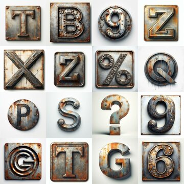 Meatal grange and rusty Lettering Typeface. AI generated illustration