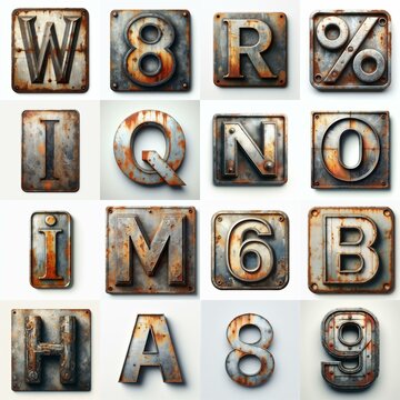 Meatal grange and rusty Lettering Typeface. AI generated illustration