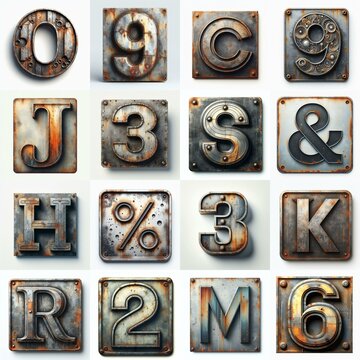 Meatal grange and rusty Lettering Typeface. AI generated illustration