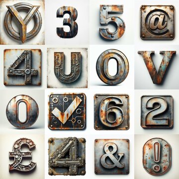 Meatal grange and rusty Lettering Typeface. AI generated illustration