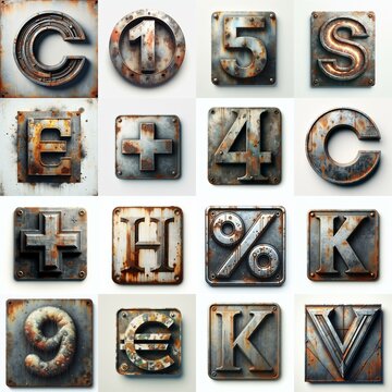 Meatal grange and rusty Lettering Typeface. AI generated illustration