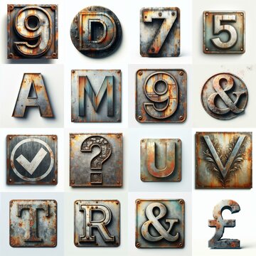 Meatal grange and rusty Lettering Typeface. AI generated illustration