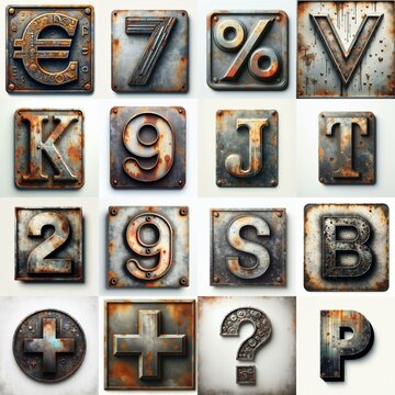 Meatal grange and rusty Lettering Typeface. AI generated illustration
