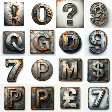 Meatal grange and rusty Lettering Typeface. AI generated illustration