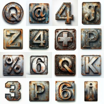 Meatal grange and rusty Lettering Typeface. AI generated illustration