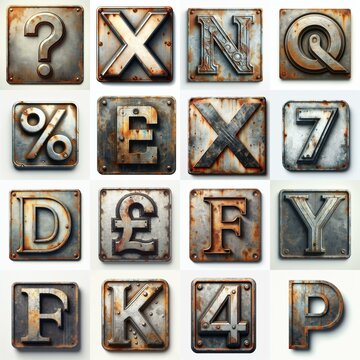 Meatal grange and rusty Lettering Typeface. AI generated illustration