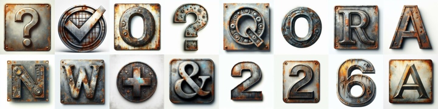 Meatal grange and rusty Lettering Typeface. AI generated illustration