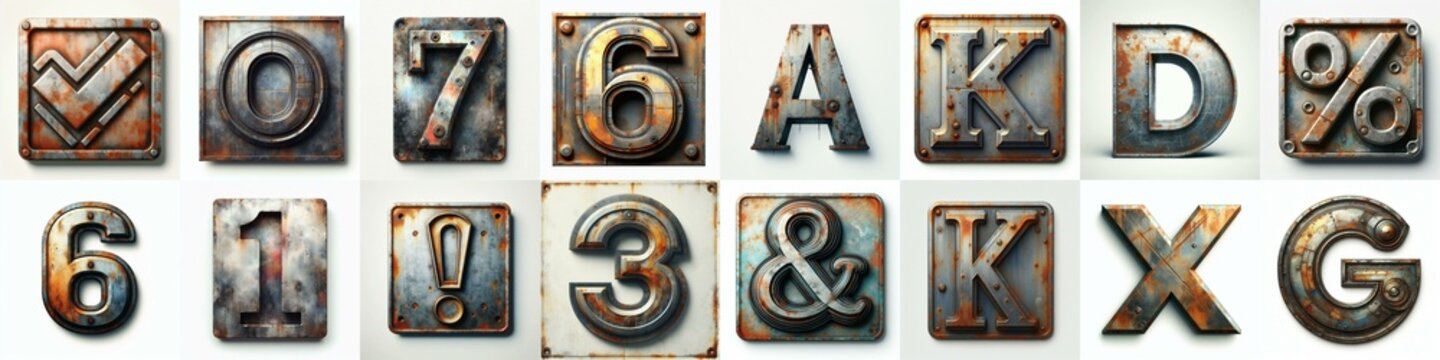 Metal grunge and rusty Lettering Typeface. AI generated illustration