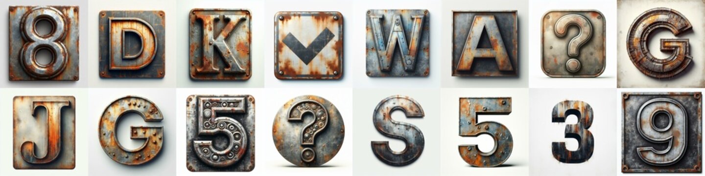 Metal grunge and rusty Lettering Typeface. AI generated illustration