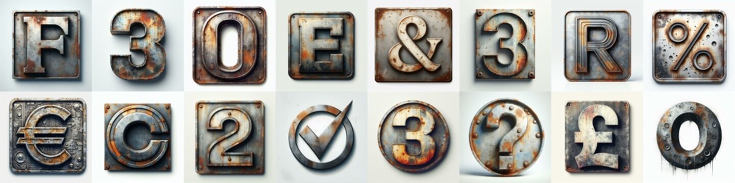 Metal grunge and rusty Lettering Typeface. AI generated illustration