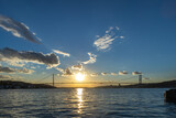 Bosphorus Bridge and the sunset on the Bosphorus, İstanbul and a small dock