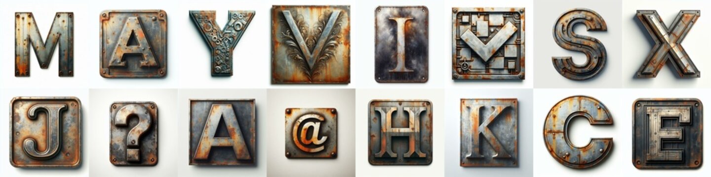 Metal grunge and rusty Lettering Typeface. AI generated illustration