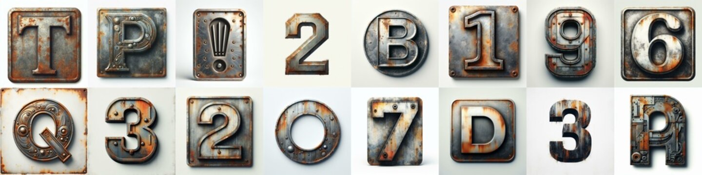 Metal grunge and rusty Lettering Typeface. AI generated illustration