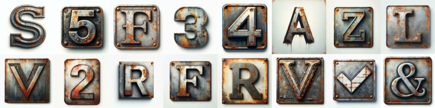 Metal grunge and rusty Lettering Typeface. AI generated illustration