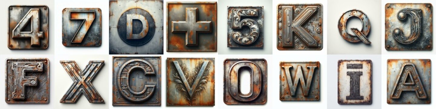Metal grunge and rusty Lettering Typeface. AI generated illustration
