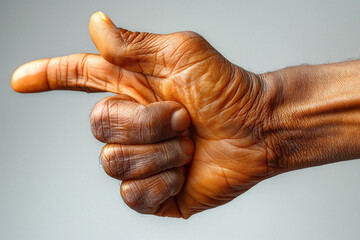 Right hand, elderly man's hand. Close-up of the left hand making sign. Generative AI