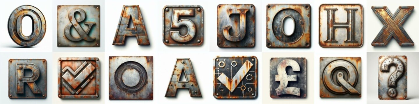 Metal grunge and rusty Lettering Typeface. AI generated illustration