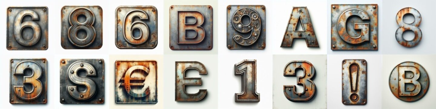 Metal grunge and rusty Lettering Typeface. AI generated illustration