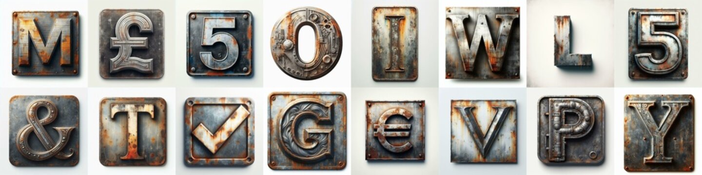 Metal grunge and rusty Lettering Typeface. AI generated illustration
