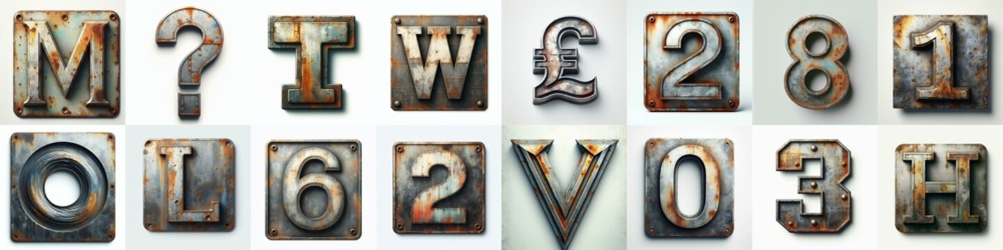 Metal grunge and rusty Lettering Typeface. AI generated illustration