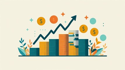 Wall Mural - a graph with money going up. AI generate illustration