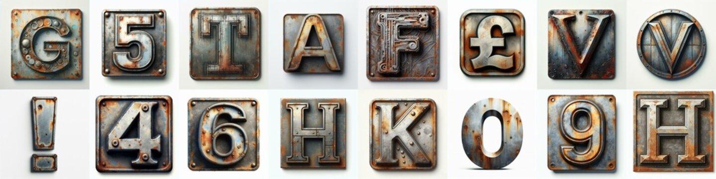 Metal grunge and rusty Lettering Typeface. AI generated illustration