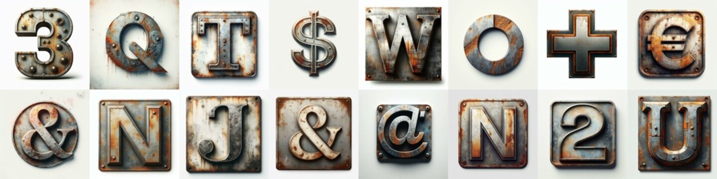 Metal grunge and rusty Lettering Typeface. AI generated illustration