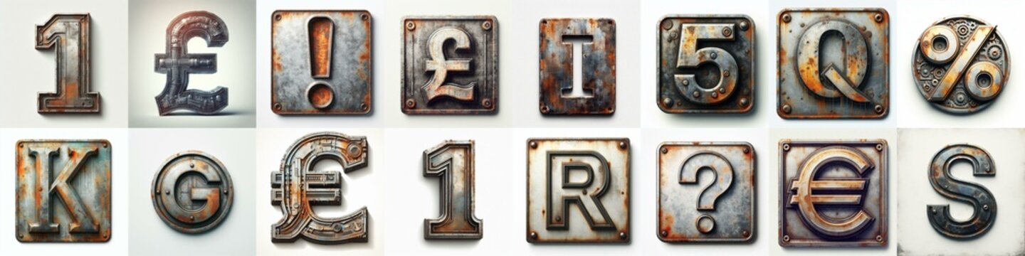 Meatal grange and rusty Lettering Typeface. AI generated illustration
