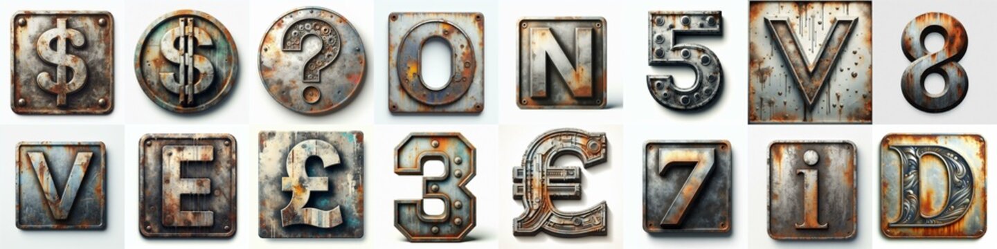Meatal grange and rusty Lettering Typeface. AI generated illustration