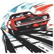 T-shirt design vector style clipart a sports muscle car on a race track
