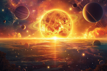 Wall Mural - surreal solar system: a celestial canvas of wonders and imagination. generative ai