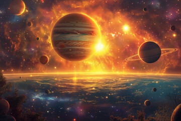 Wall Mural - surreal solar system: a celestial canvas of wonders and imagination. generative ai