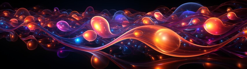 Poster - Vibrant abstract landscape with glowing orbs and flowing shapes