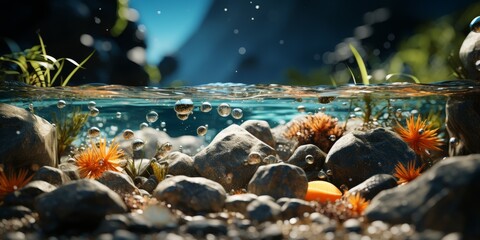 Poster - Underwater scene with rocks and colorful sea anemones